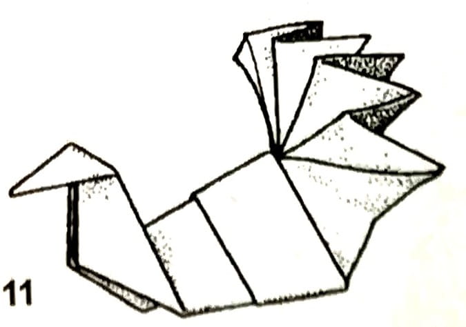 Схема оригами из бумаги Салфетка Павлин
