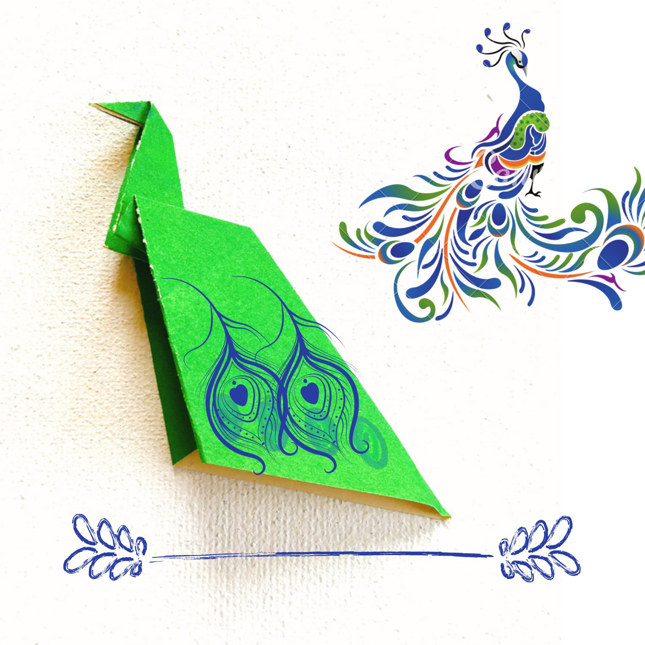 Схема оригами из бумаги Павлин