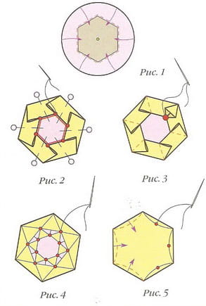 Схема изготовления цветка оригами Астра 