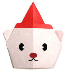 Оригами из бумаги Белый медведь в шапке
