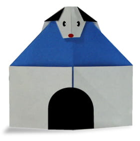 Оригами из бумаги Собака в будке